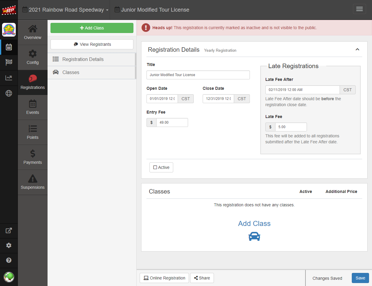 Yearly Registration Details Page