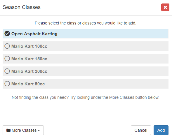 Season Classes Modal