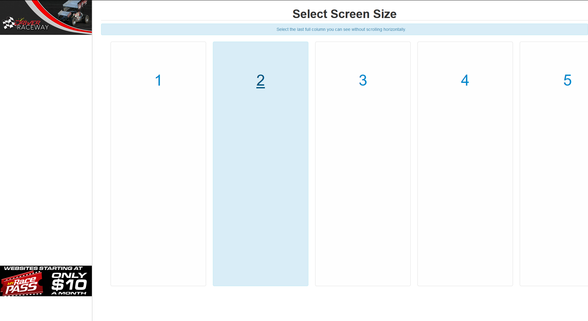 Select Screen Size